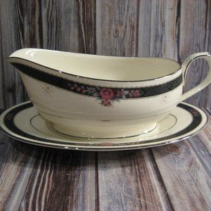 NORITAKE IVORY CHINA 7260 ETIEN GRAVY BOAT w/UNDERPLATE